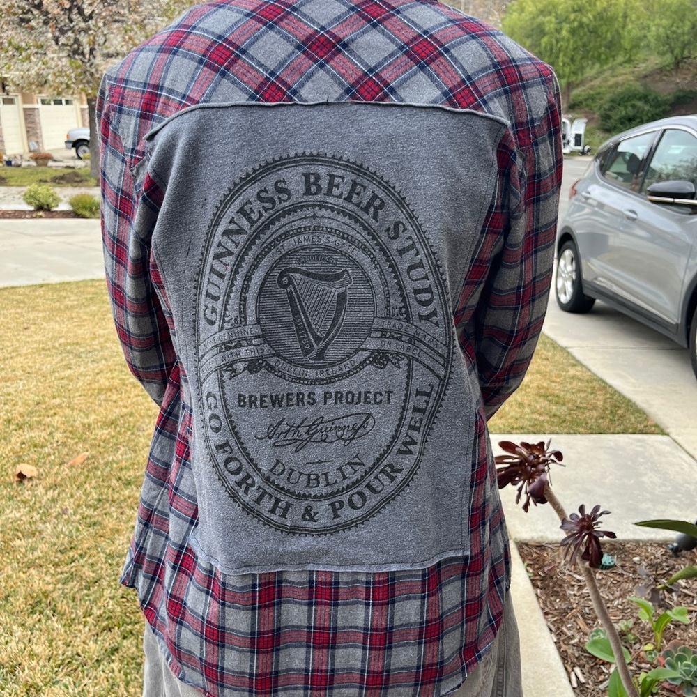Upcycled Button-Down Shirt with Back Patch 🍻